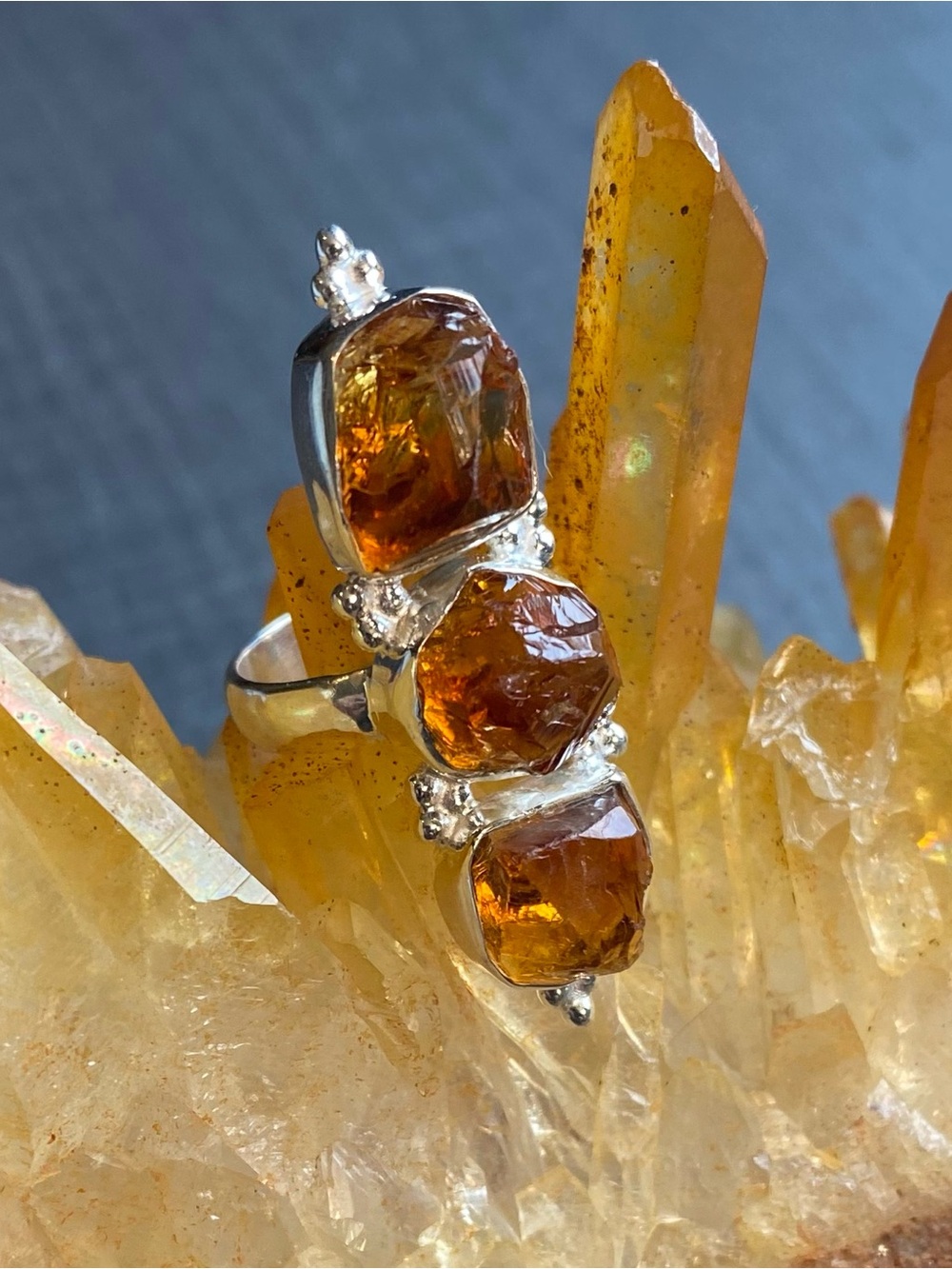 NWOT Premium Raw Golden Citrine, 925 Sterling Silver Ring
